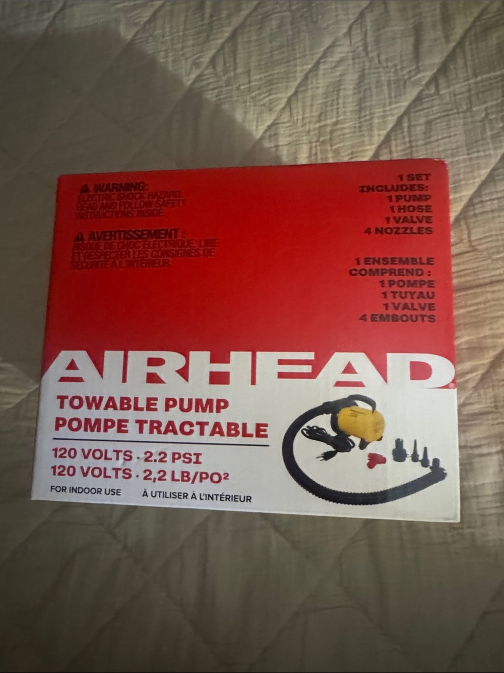 Airhead Towable Pump - Red & White Packaging blows up floats tires bikes